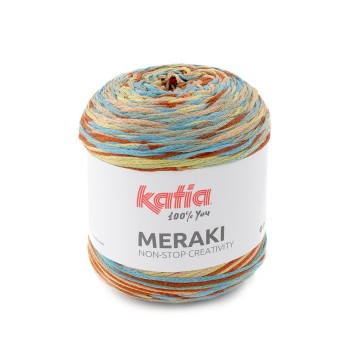 Wol garens meraki breien katoen polyester waterblauw licht geel kaki lente zomer katia 503 fhd