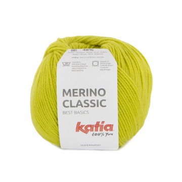 Wol garens merinoclassic breien merino superwash acryl geelachtig groen herfst winter katia 100 fhd