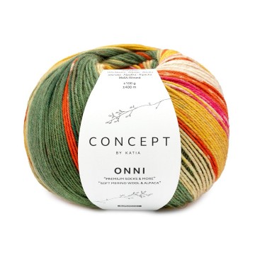 Wol garens onnisocks breien merino superwash polyamide alpaca groen oranje fuchsia oker herfst winter katia 402 fhd